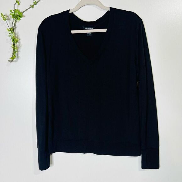 Athleta Black V Neck Pullover Sz SM Sweatshirt - Picture 1 of 5